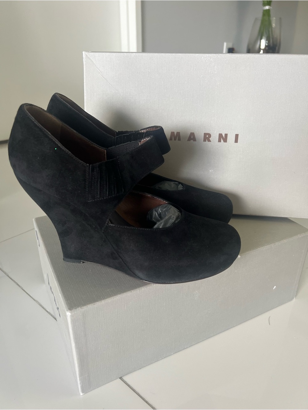 Marni Black‎ Suede Wedge Mary Jane